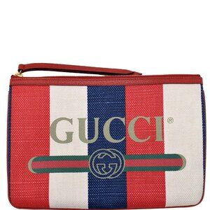 GUCCI  Linea Merida Web Stripe Canvas Zip Pouch Multicolor 524788